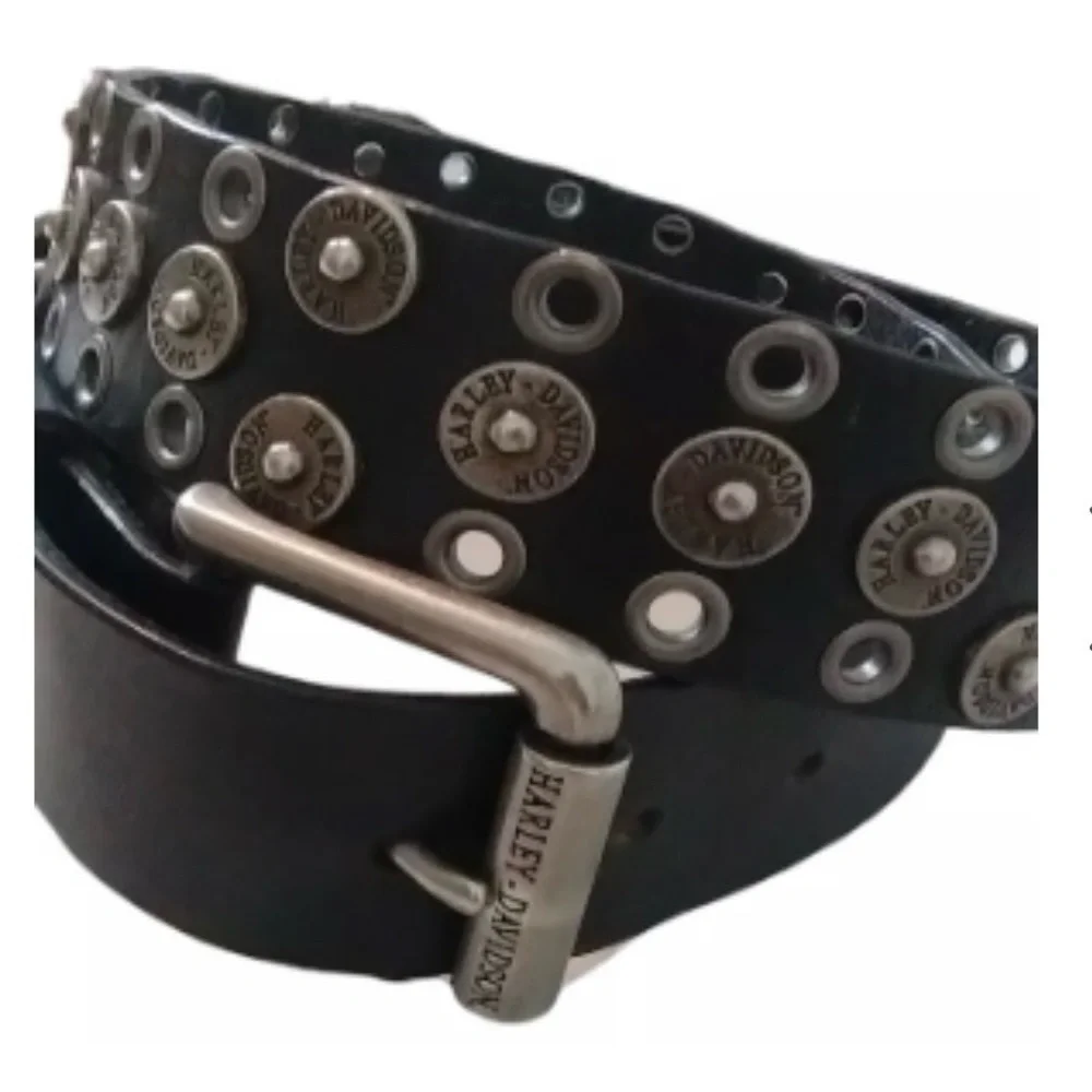Vintage Harley Davidson Studded Black Leather Belt Size 36 Goth Grunge